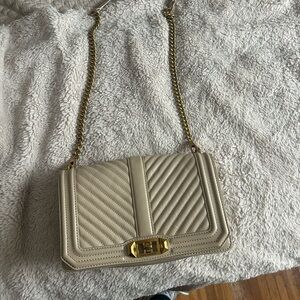 Rebecca Minkoff Quilted Cream Shoulder Bag with Gold Chain